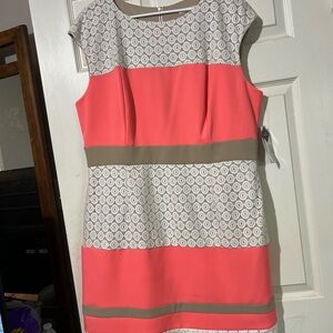 NWT Studio I Elegant Coral and Gray Patterned Dress